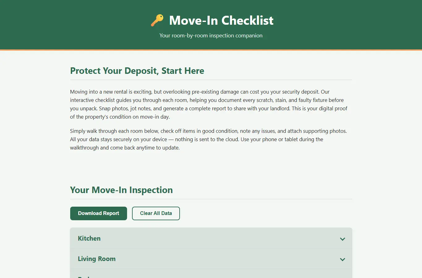 Screenshot of Rental Move-In Checklist interface showing the project page in use